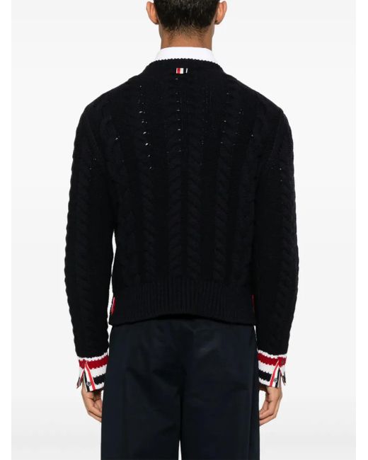 Thom Browne Zopfmuster-Pullover Mit Rwb-Streifen in Black für Herren