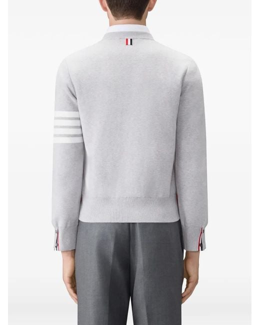 Thom Browne White Cotton Crepe 4-Bar Pullover for men