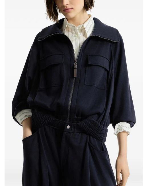 Brunello Cucinelli Blue Interlock Cardigan With Monili