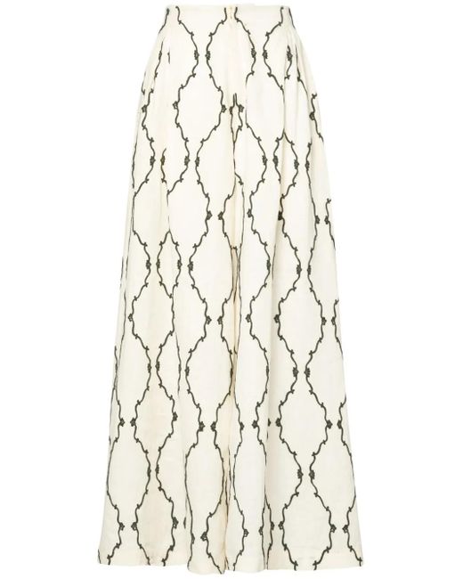 Pantalones palazzo Marea Calado con diseño bordado Agua Bendita de color White