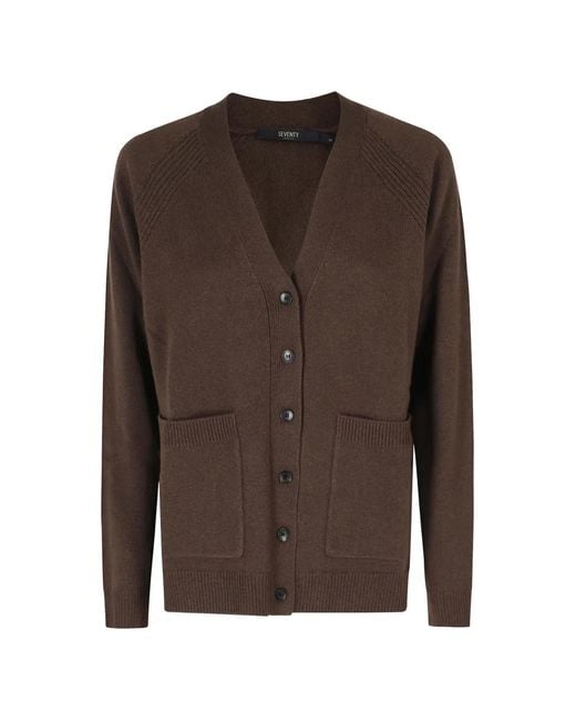 Seventy Brown V-Neck Patch-Pocket Cardigan