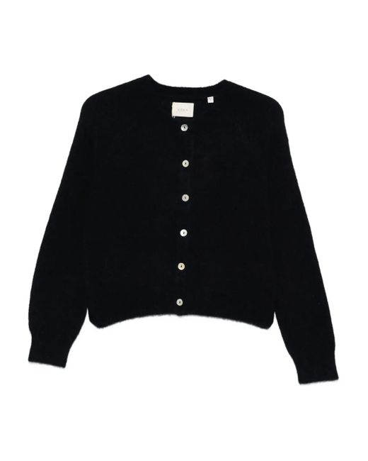 Doen Black Fine-Knit Button-Up Cardigan
