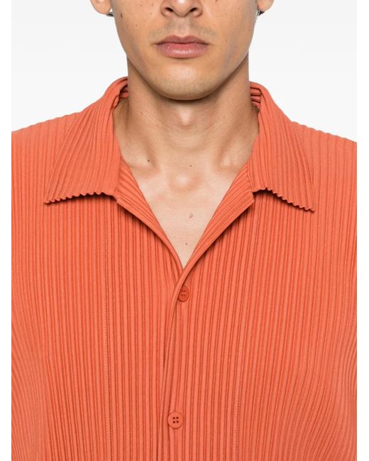 Homme Plissé Issey Miyake Orange Pleated Short-Sleeve Shirt for men