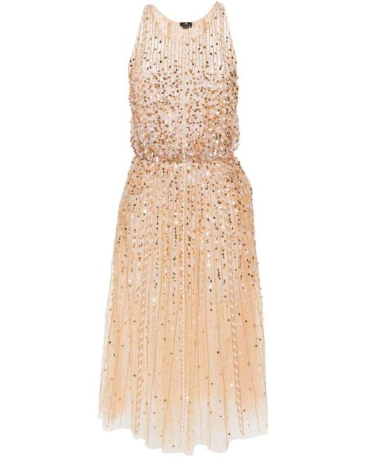 Elisabetta Franchi Natural Sequin-Embellished Midi Dress