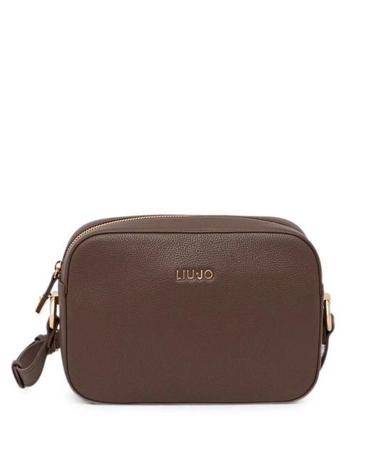 Liu Jo Brown Logo-Plaque Pebbled-Effect Shoulder Bag