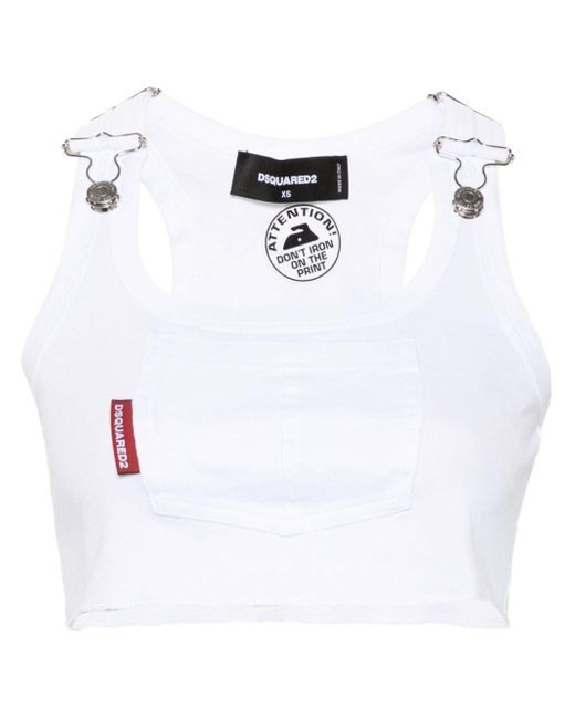 DSquared² White Cropped-Trägershirt mit Logo-Detail