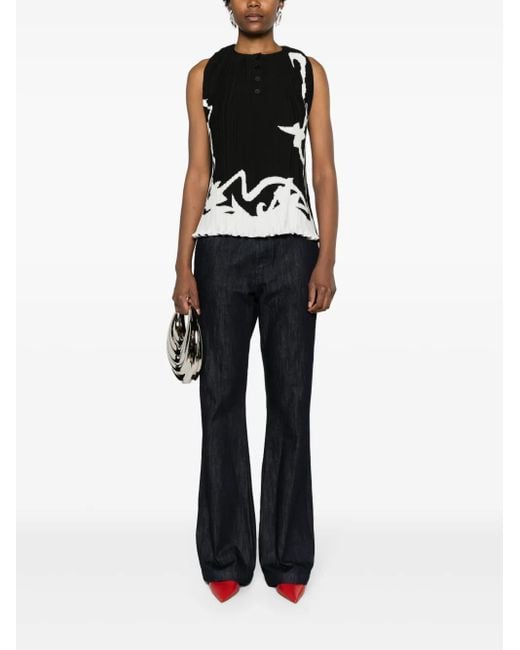 Lanvin Black Abstract-Print Pleated Blouse
