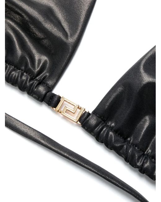 Versace Black Greca-Detailed Triangle Bikini Top