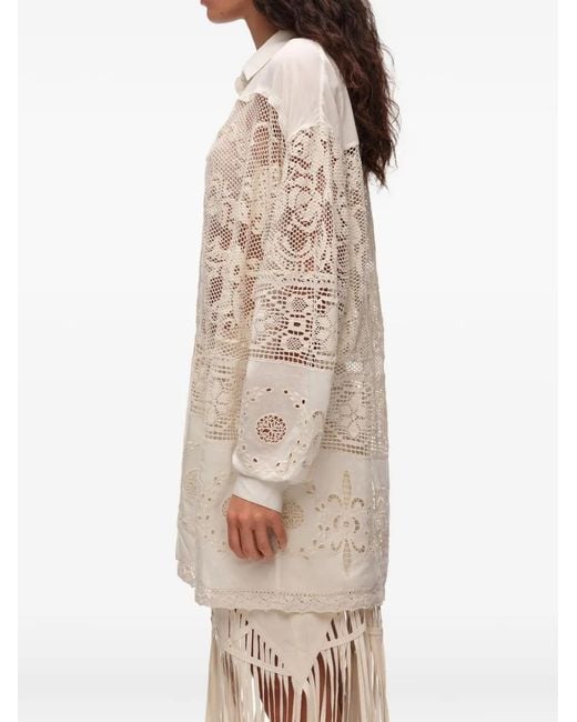 Bimba Y Lola White Lace-Panelled Broderie-Anglaise Shirt