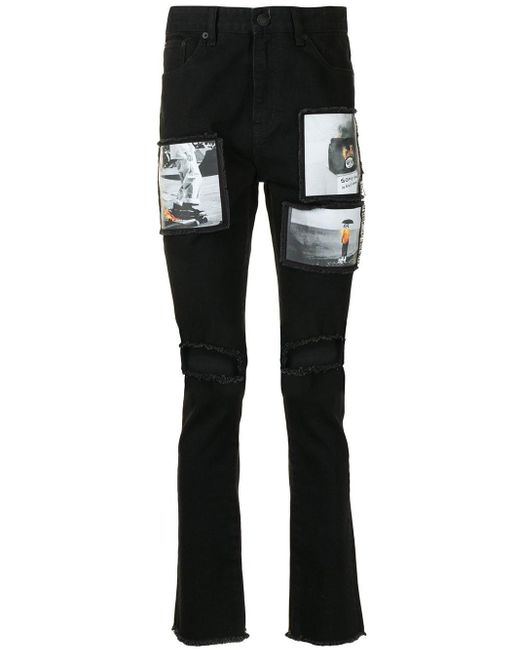 Haculla Black Ripped Patch-detail Jeans for men