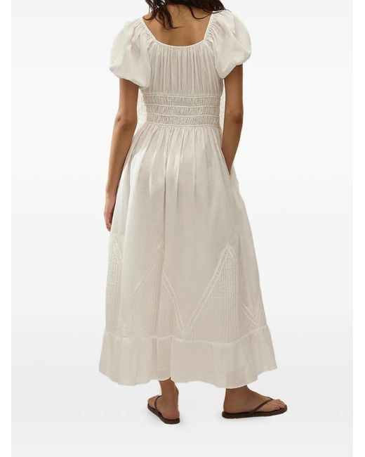 Faithfull The Brand White Sunniva Puffed-Sleeve Midi Dress