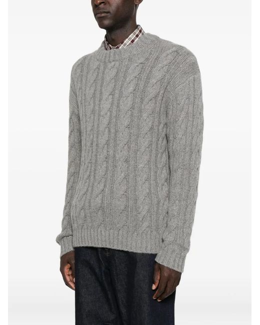 Bompard Gray Cable-Knit Crew-Neck Sweater for men