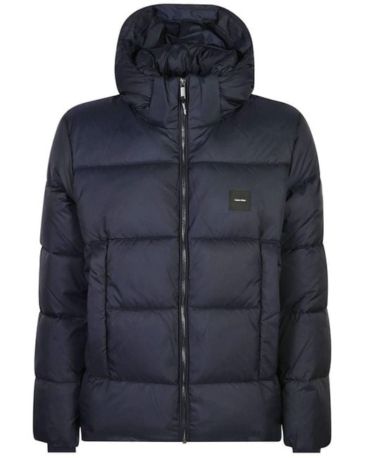 Calvin Klein Blue Hooded Quilted Down Puffer Jacket for men