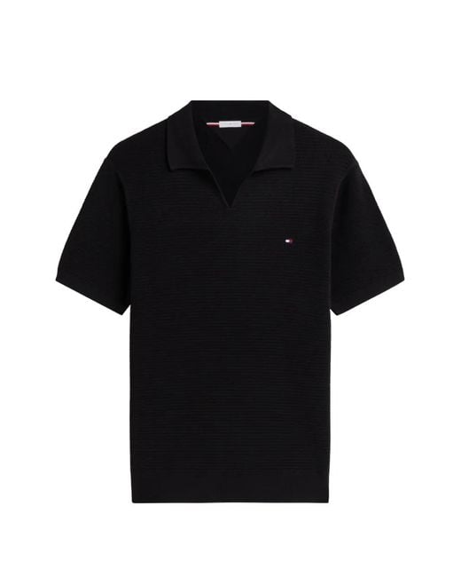 Tommy Hilfiger Black Waffle-Knit V-Neck T-Shirt for men