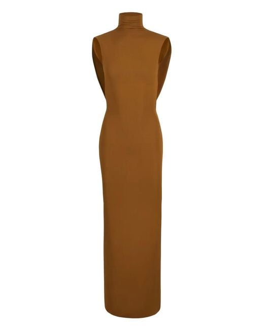 Nina Ricci Brown Draped Turtleneck Maxi Dress