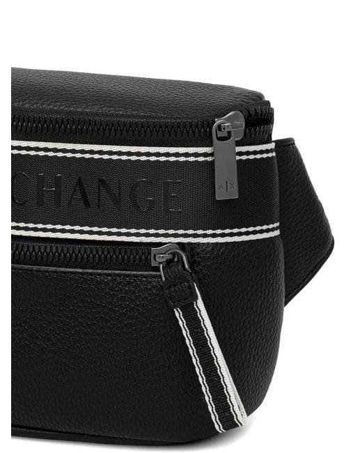 ARMANI EXCHANGE Black Logo-Tape Pebbled-Effect Belt Bag