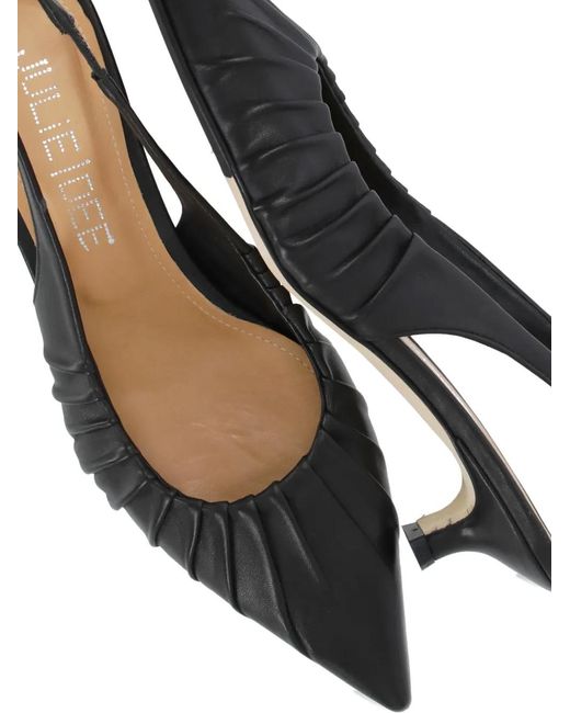 Julie Dee Black Ruched Slingback Pumps