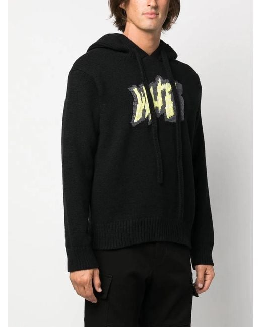 Off-White c/o Virgil Abloh Black Intarsia-Logo Wool-Blend Hoodie for men