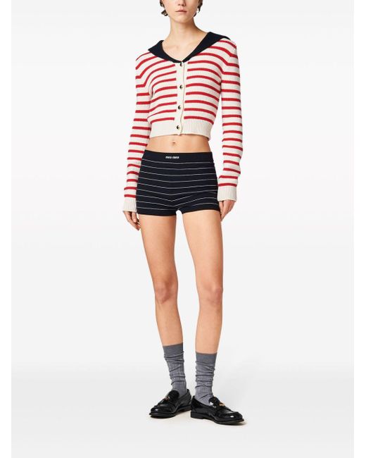 Miu Miu Red Striped Cashmere Cardigan