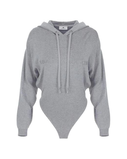 Elisabetta Franchi Gray Hooded Bodysuit