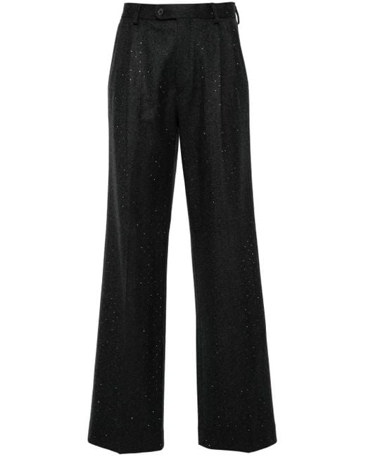 Sandro Black Herringbone Rhinestone-Embellished Straight Trousers