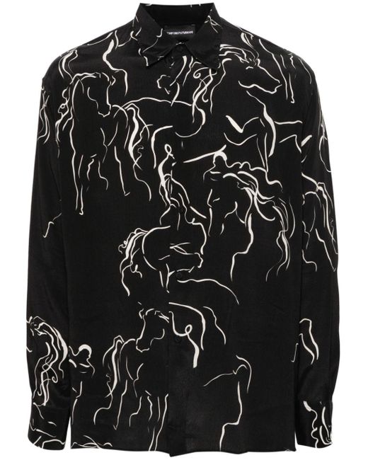 Emporio Armani Hemd mit abstraktem Print in Black für Herren