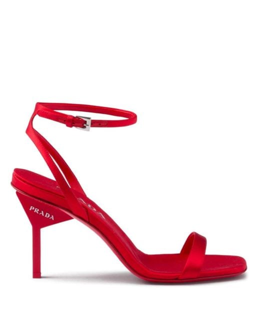 Prada Red 85mm Geometric-heel Satin Sandals