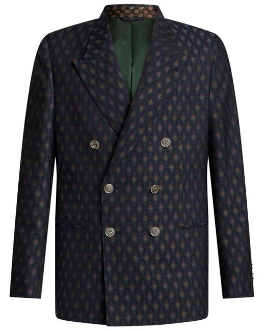 Etro Black Floral-jacquard Double-breasted Blazer for men