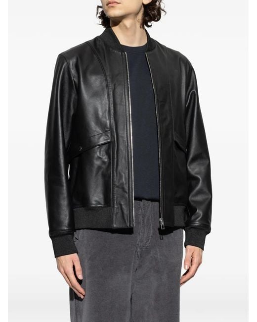 Paul Smith Black Zip-Front Leather Jacket for men