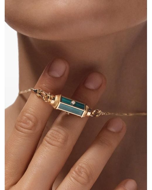 Marie Lichtenberg Metallic Baby Locket Diamond And Malachite Necklace