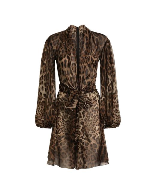 Dolce & Gabbana Brown Leo-Print Chiffon Dress