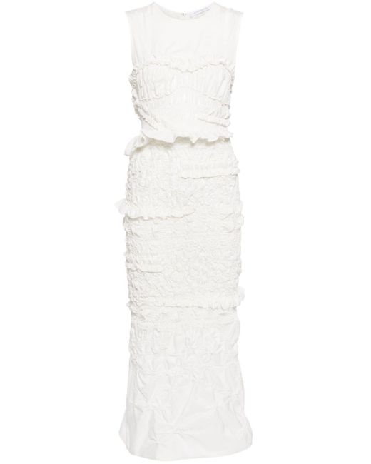 CECILIE BAHNSEN White Vanda Ruffled Midi Dress