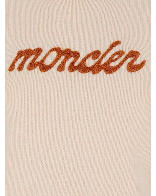 Moncler White Knit Crewneck Sweater With Logo Lettering Embroidery On The Front