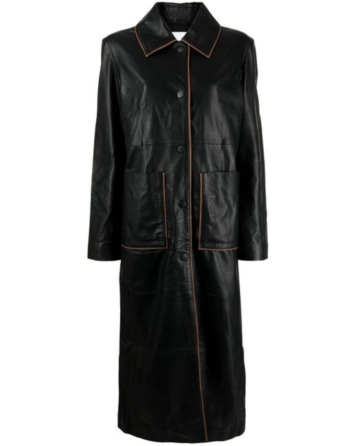 Remain Black Single-breasted Leather Maxi Coat