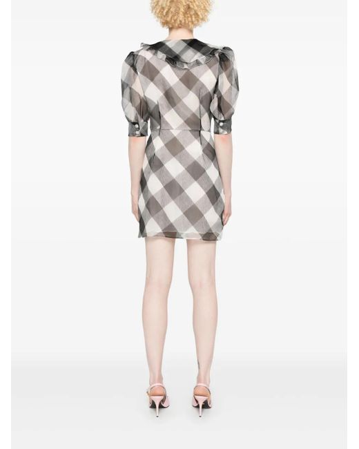 Alessandra Rich Gray Checked Silk Mini Dress
