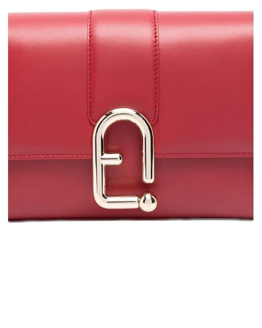 Furla Red Samll Urban Clasp-Detail Leather Satchel