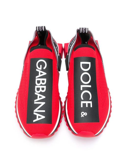 Dolce & Gabbana Red Sorrento Bassa Maglina Tech Knit Sneakers for men