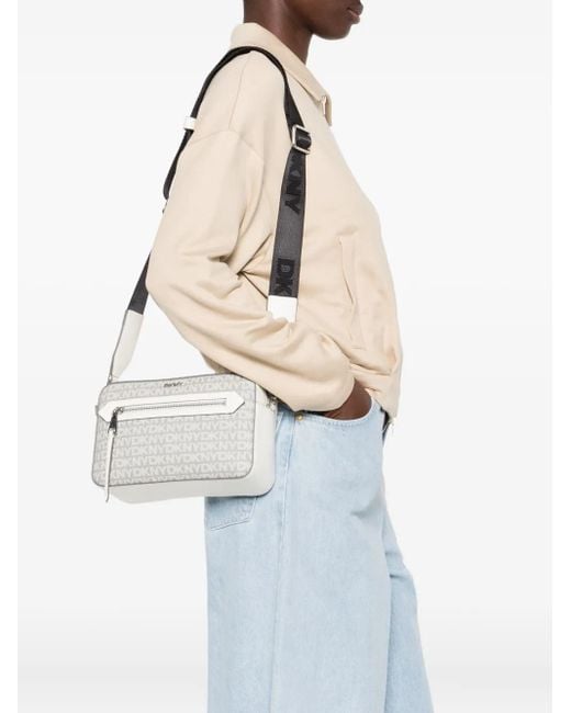 DKNY Gray Logo-Monogram Shoulder Bag