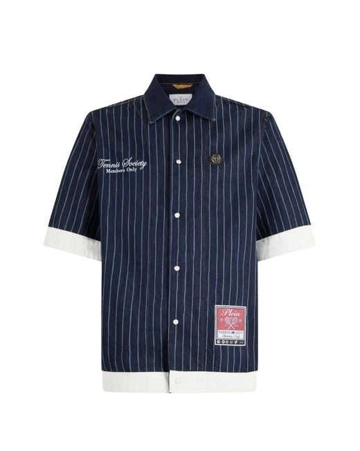 Philipp Plein Blue Shortsleeve Denim Overshirt Tennis for men