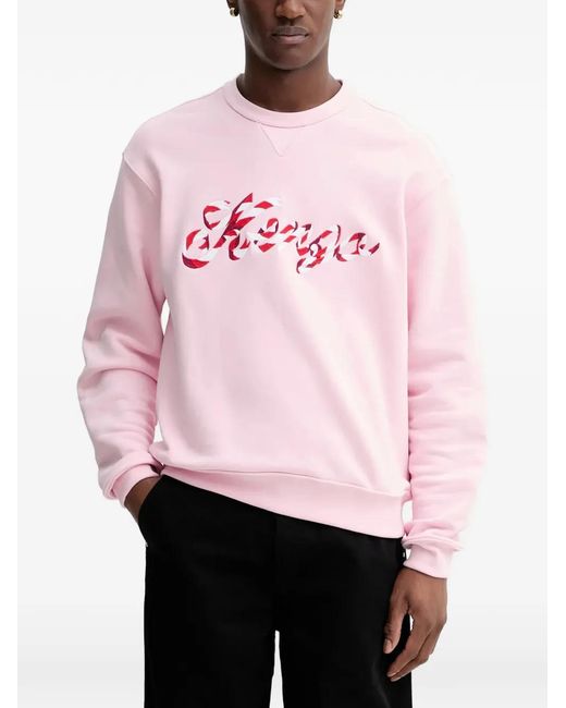 KENZO Pink Embroidered Crew Neck Sweatshirt for men
