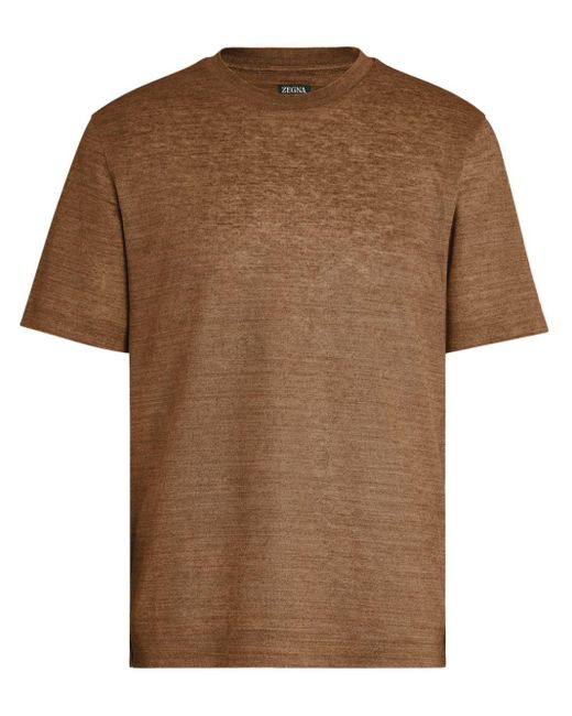 Zegna Brown Foliage Linen T-shirt for men
