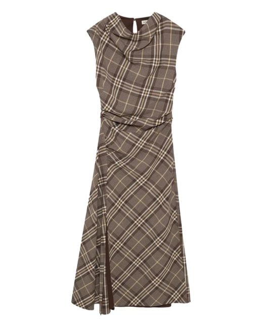 Jonathan Simkhai Brown Burke Draped Plaid Midi Dress