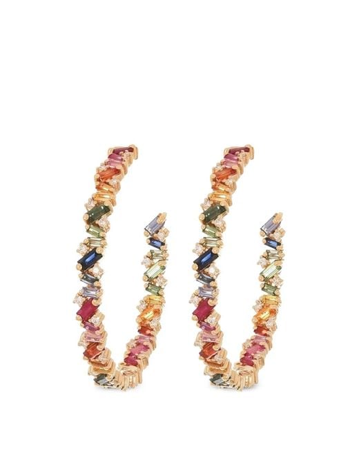Suzanne Kalan White Boucles D'Oreilles Créoles Ornées De Saphirs Arc-En-Ciel Et De Diamants