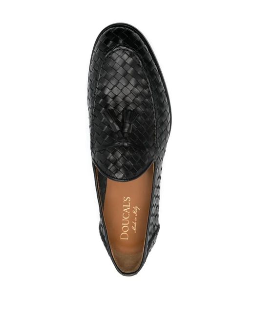 Doucal's Black Interwoven Leather Loafers for men
