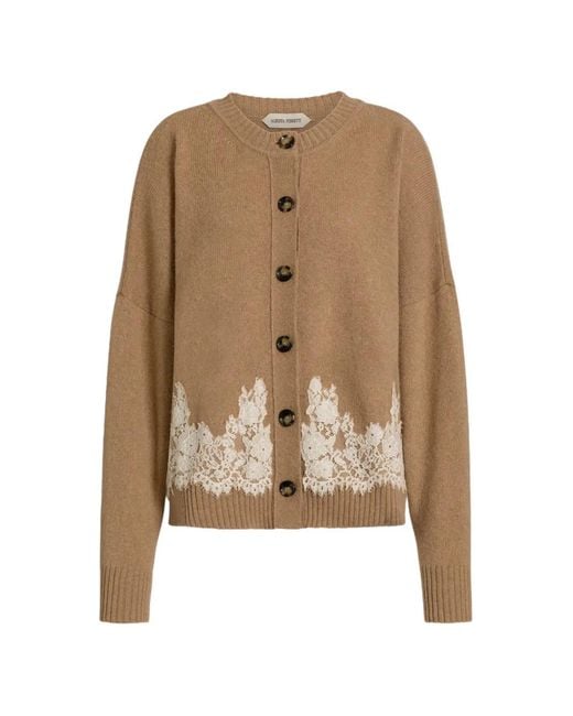 Alberta Ferretti Natural Camel Cashmere Lace Cardigan