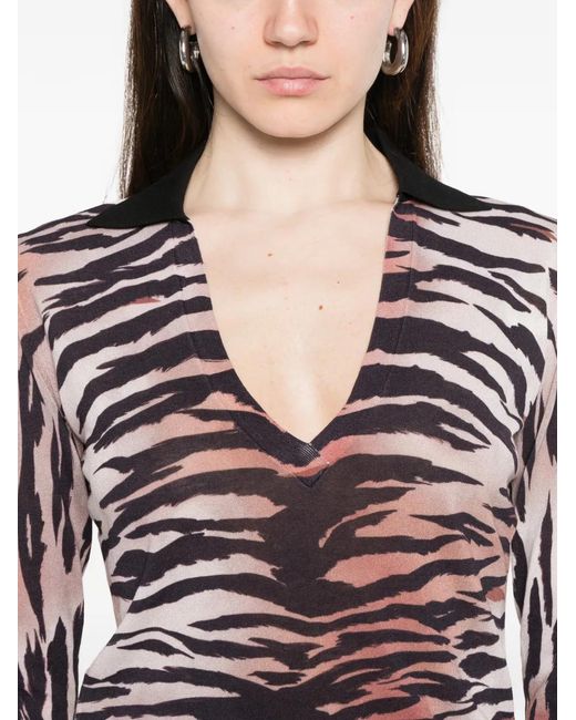 Pinko Natural Tiger-Print V-Neck T-Shirt