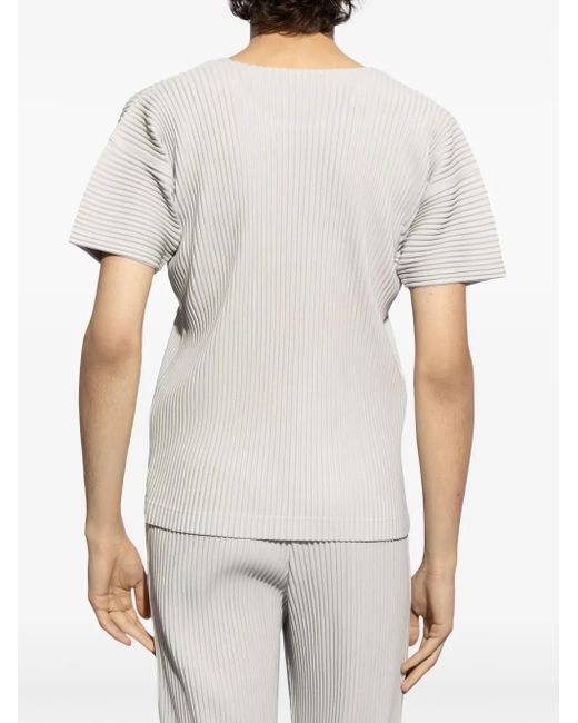Homme Plissé Issey Miyake White Pleated T-Shirt for men