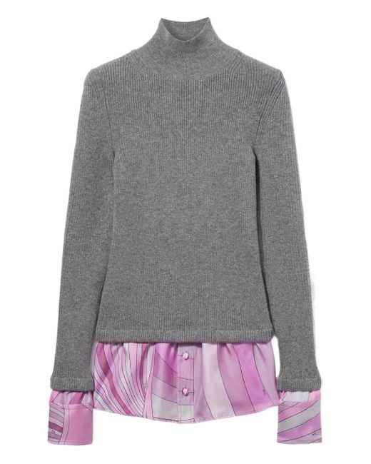 Emilio Pucci Gray Iride-Print Roll-Neck Sweater