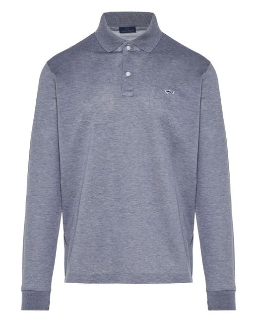 Paul & Shark Blue Long-Sleeve Embroidered Polo Shirt for men