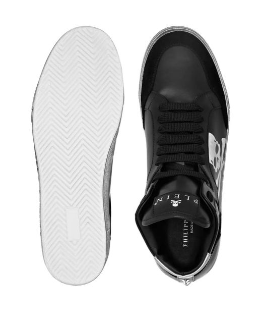 Philipp Plein Black Skull-Motif Hi-Top Sneakers
